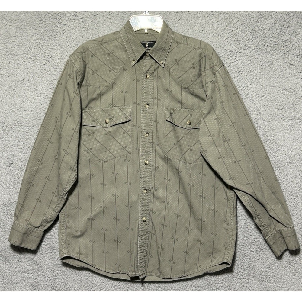 Browning Button Down Shirt Mens Medium AOP Deer Tracks Hunting Western
